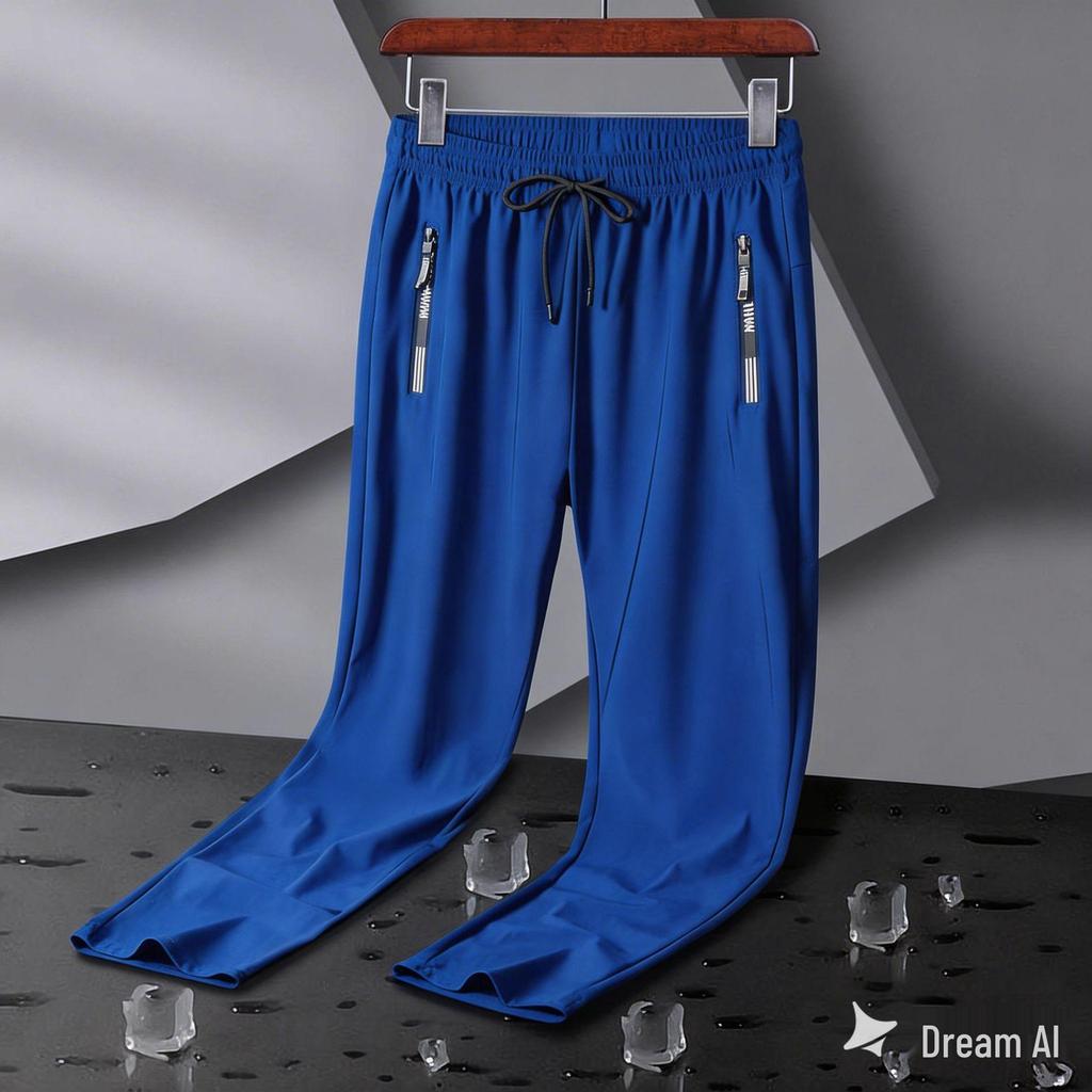 Pánske rýchloschnúce joggery z ľadového hodvábu vo veľkých veľkostiach - Vysoká elasticita, Rovný strih, Priedušné letné outdoorové nohavice