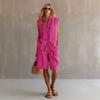 Summer New Style Fashionable Casual Two-piece Women's Single-button Sleeveless Shirt Set