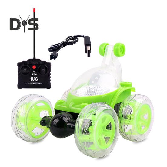 

Радиоуправляемая игрушка-трюковая машинка с музыкальным светом, вращающаяся на 360 градусов, детская трюковая машинка, перезаряжаемая через USB, для малышей, мальчиков и девочек, 2,4 ГГц, игрушечный трюковой грузовик с дистанционным управлением зелёный