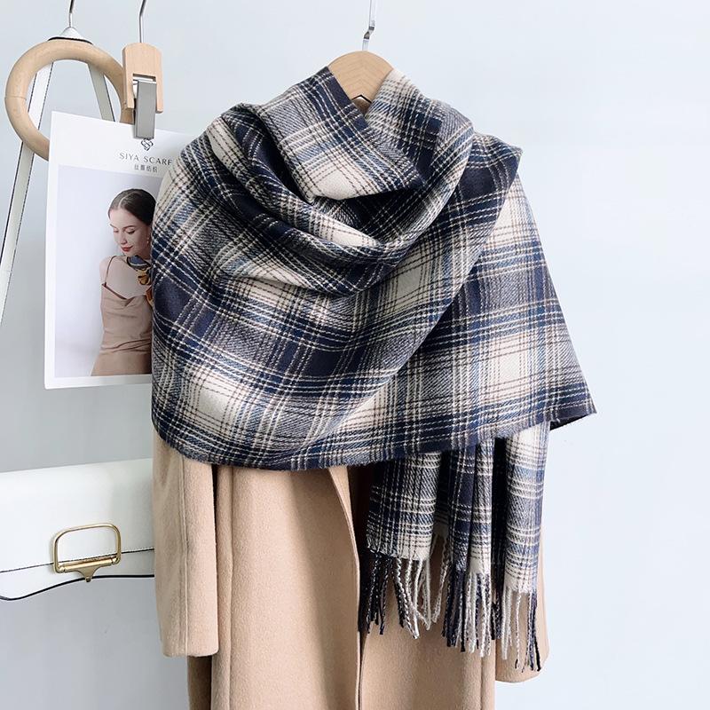 Women Vintage Plaid Thick Warm Long Winter Imitated Cashmere Neck Scarf