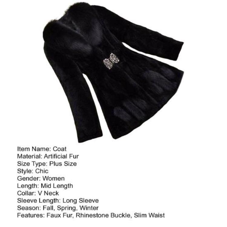 Cappotto in Finta Pelliccia Donna Inverno Morbido Fibbia Strass Slim Elastico Lunghezza Media