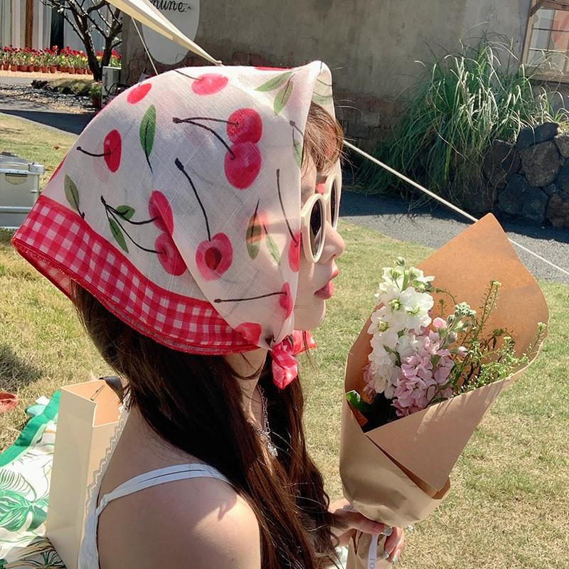 Eșarfă mică pătrată retro de țară, eșarfă artistică franțuzească din bumbac și in, eșarfă de cap pentru femei de primăvară și toamnă, vară, pentru umbră și protecție solară