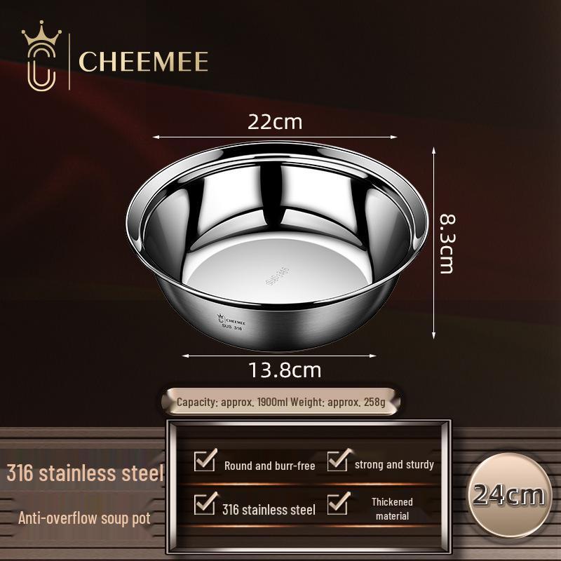316 Stainless Steel Multi-Use Kitchen Bowl: Mixing, Cooking, Washing, Soup, Rice, and More.