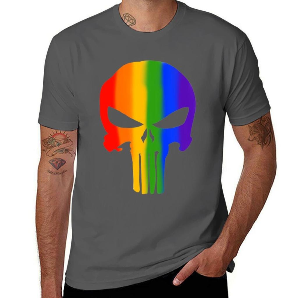 Gay Pride Skull Tshirt Minimalist Casual Short Sleeve Top