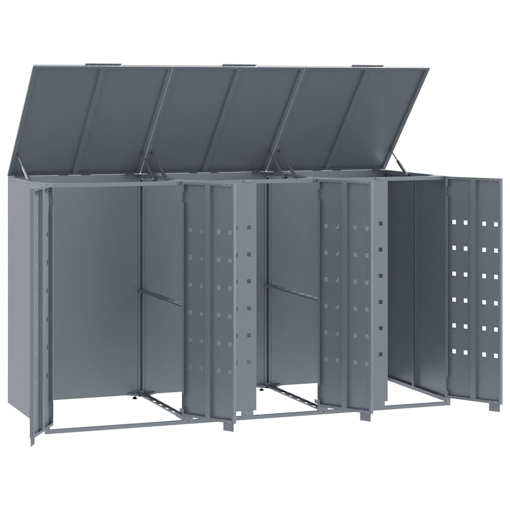 Vidaxl Mülltonnenbox für 3 Tonnen, Grau, 207x79x117 cm, Stahl