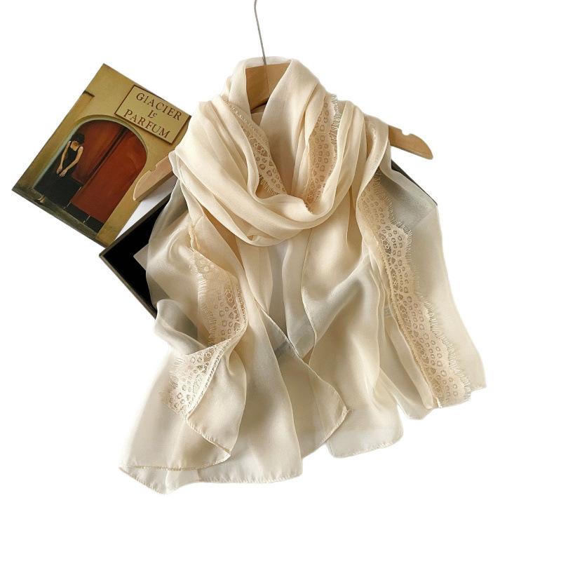 Summer Lace Scarf Shawl Cloud Pattern Yarn Malay Chiffon Scarf Thin Scarf Solid Color Yarn Scarf for Women