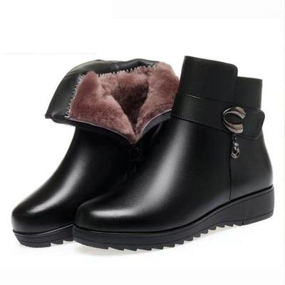 2024 Fashion Cotton Boots Women's Winter Velvet Thickened Flat-soled Short Boots Soft-soled Non-slip Warm Cotton Shoes Leather Shoes Mother Shoes