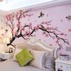 Kreativer Bunter Tuschemalerei Blumiger Pfirsichbaum Zweig Vogel Wandaufkleber Hintergrundwand Heimdekoration Selbstklebender Wandaufkleber