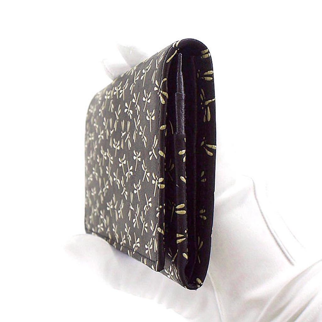 [Inden-ya] Inden Long Wallet, Size M, with Coin Purse, Deerskin, Black with White Lacquer, Dragonfly Pattern, 2109-11-008
