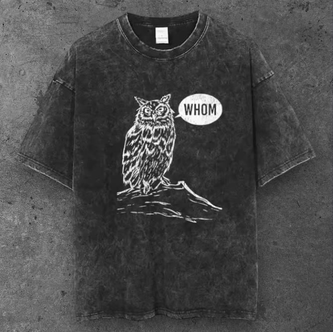 Mens Whom Owl Oversized T Shirt Acid Washed Black Dark Academia S-3XL S разноцветный