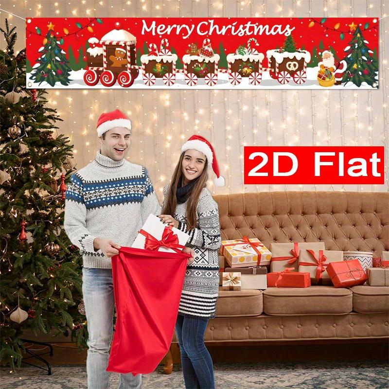 Merry Christmas Banner, Gingerbread Santa Claus Train Design, Polyester Outdoor Garden Porch Fence Wall Christmas Party Supplies