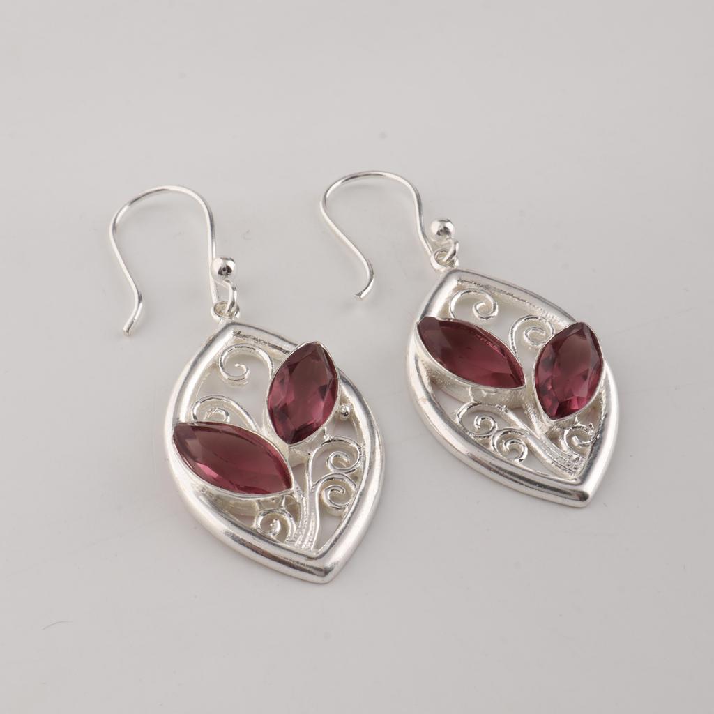 Rhodolite Gemstone Sterling Silver Elegant Dangle Earring For Women 1.2", Partywear Earring, Earring For Mother/Wife CE-24-7