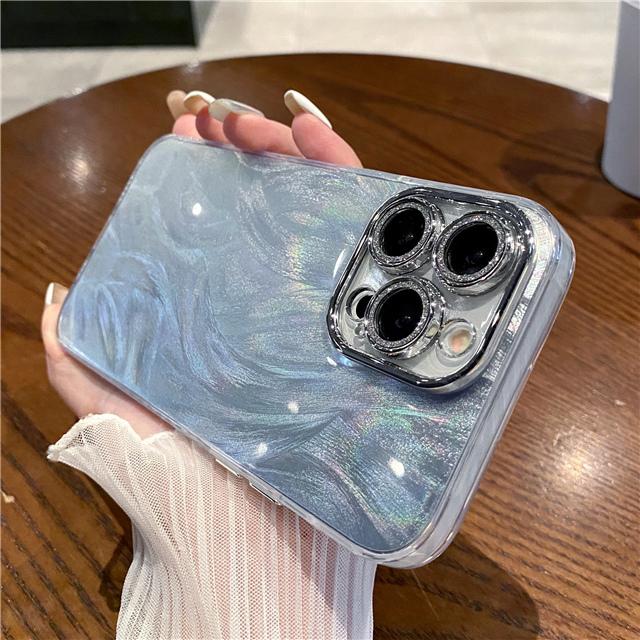 For iPhone 15 Pro Max Luxury Colorful Pattern Soft Frame Phone Case For iPhone 11 12 13 14 16 Plus Glitter Lens Protective Cover