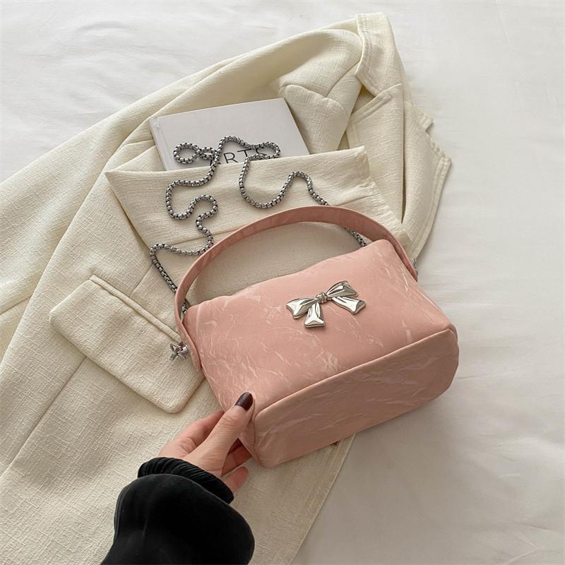 Trendy Single Shoulder Crossbody Bag With Elegant Bow Design For Women In Black Pink White And Blue