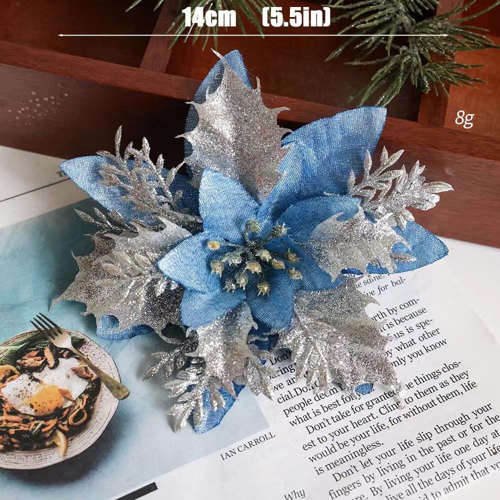 1~20Pcs Glitter Pink Christmas Flowers Xmas Tree 14cm Artifical Flower Ornaments 2025 Christmas Decoration For Home New Year