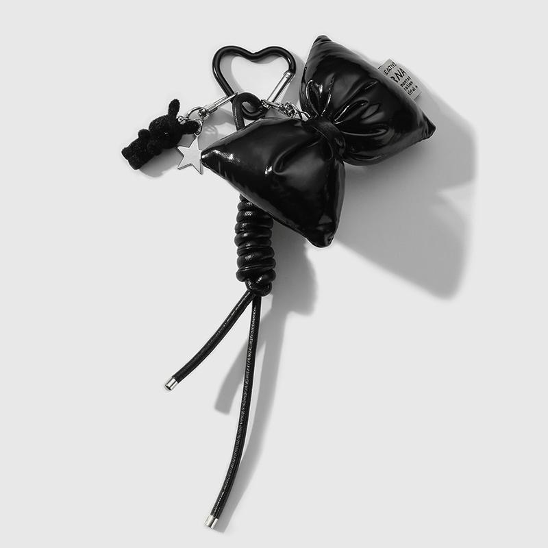 Black Braided Rope Keychain Three-Dimensional Love Ball Racket Cherry Charm Pendant Keyring  Simple Bag Decoration