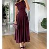 Summer Asymmetrical Neck Short Sleeve Ruched Dress for Women