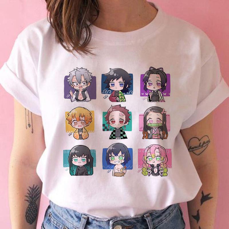 2023 New Women T-Shirt Kimetsu No Yaiba Demon Slayer Top Female T Shirt Harajuku Streetwear O-Neck Casual Ladies Tees Clothing
