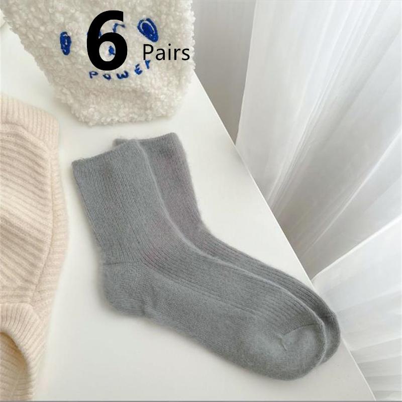 6 par Myke Angora Crew Sokker Pastellfarge Vintersokker dame Vinter Tykke Ensfarvede Tubesokker Varme Vintersokker Nyttårssokker