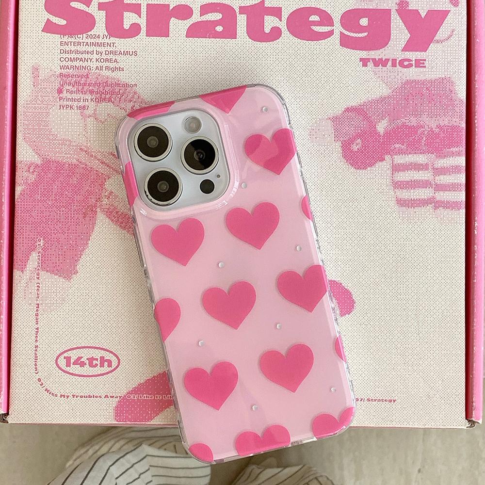 

Cute Pink Heart Love Pattern Bracket Stand Holder Phone Case for IPhone 16 15 14 13 Pro Max Shockproof Slim Soft Bumper Cover iPhone 13