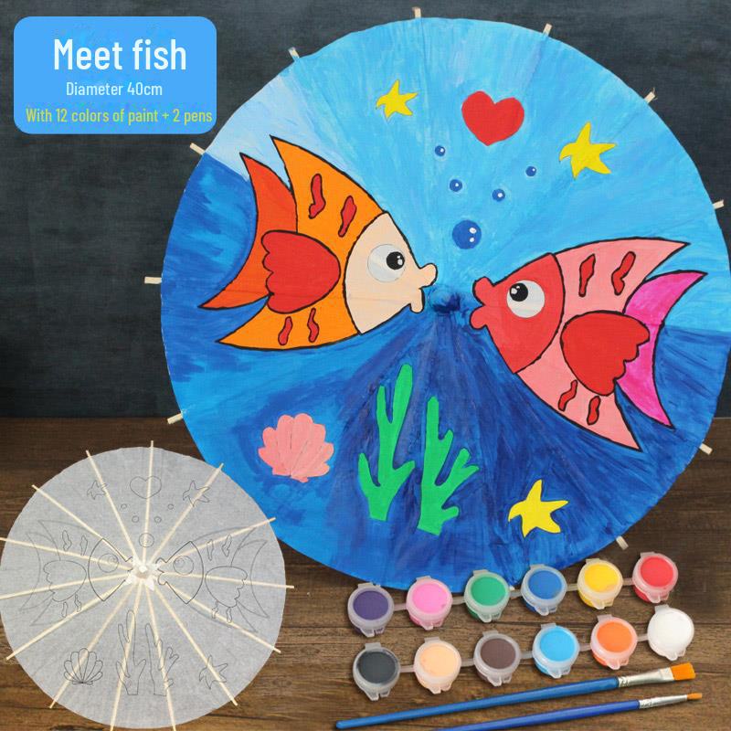 DIY Handbemaltes Weißes Ölpapier Schirm-Set für Kinder - Bastelprojekt im antiken Stil für den Kindergarten