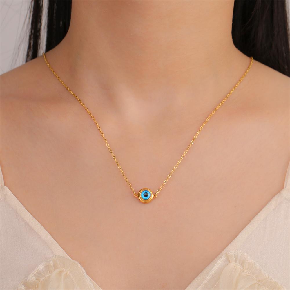 Blue Evil Eye Pendant Necklace for Women Fashion Couple Gifts Eyes Charms Choker Stainless Steel Jewelry Amulet Rolo Chain