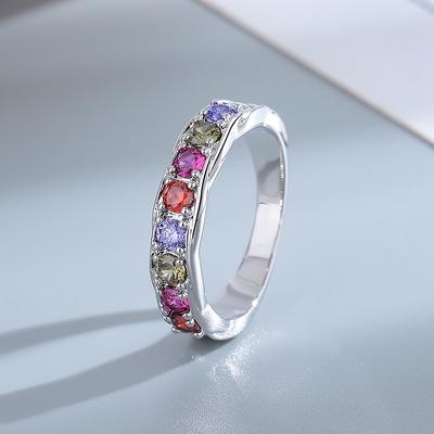 Bunter CZ-Ring, silberfarbene Ringe, schlichter Stil, Handband-Schmuck für Frauen, 18 Karat vergoldeter Ring