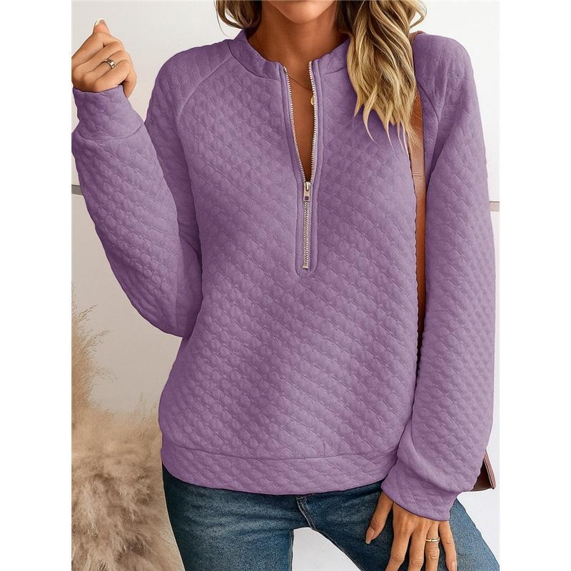 Women's Quilted Half Zip Long Sleeve Sweatshirt Casual Stand Collar Pullover
