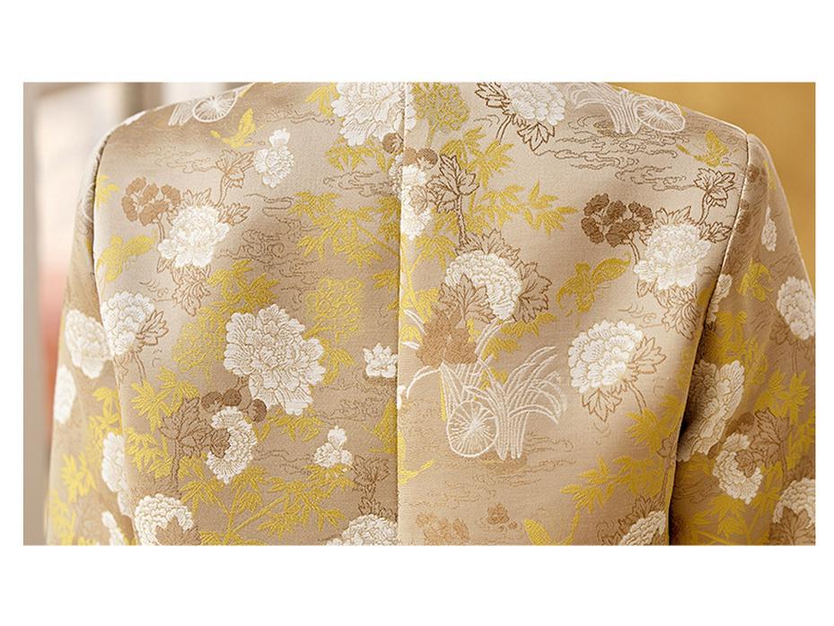 2025 Spring Chic Jacquard Frog Button Coat & Midi Skirt Set