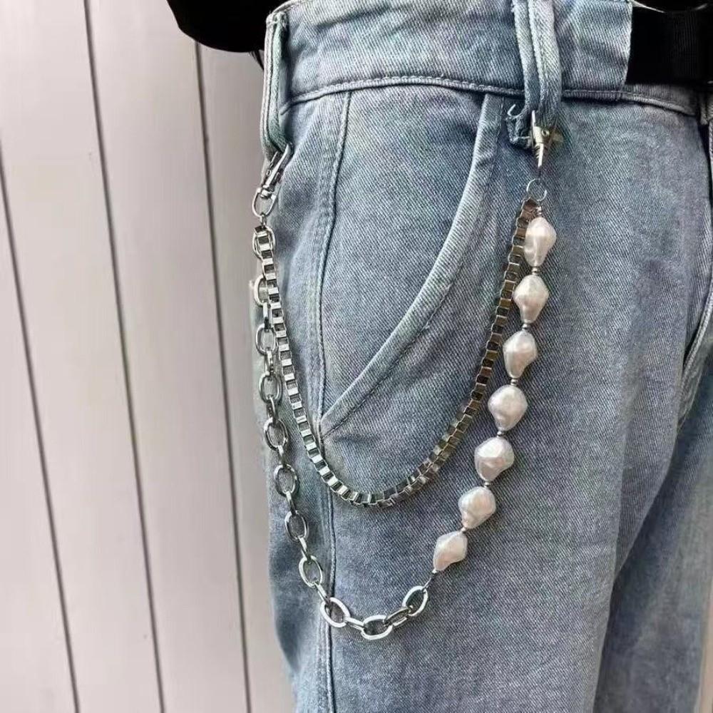 Irregular Punk Street Keychains Chain Y2K Biker Pants Chain Pearl Waist Chain Clothing Accessories