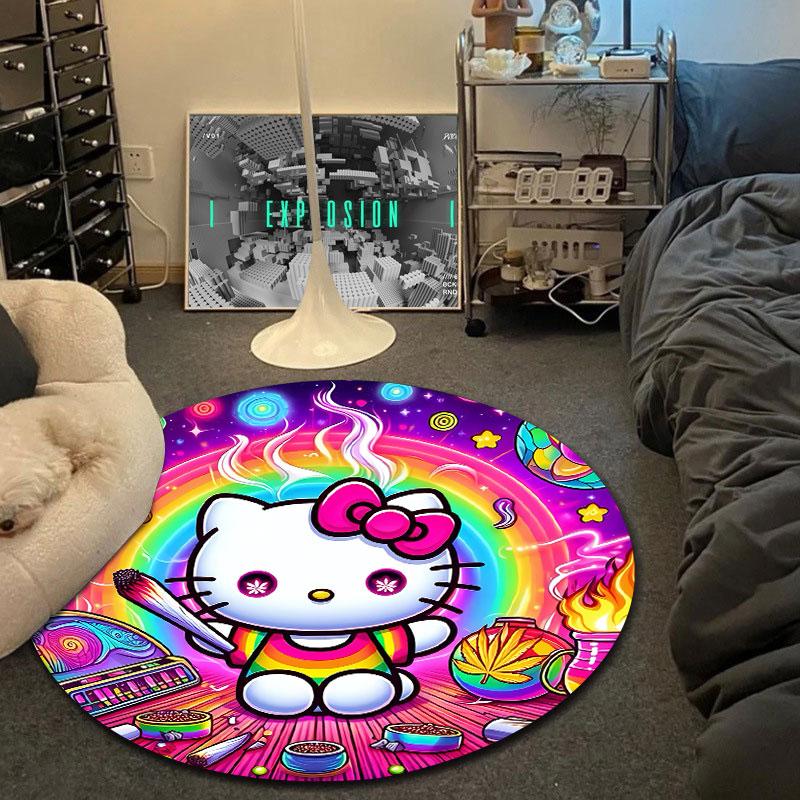 Classic Round Love Multicolor Carpet, Non-Slip Floor Mat for Dining Room