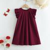 Girls' Small Flying Sleeve Dress 2026 Summer New Style Girls Solid Color Fungus Edge Skirt