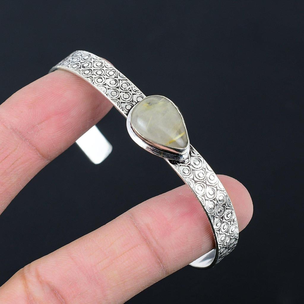 Friendship Day Sale Pear Golden Rutile Gemstone New Bangle Jewelry 925 Silver