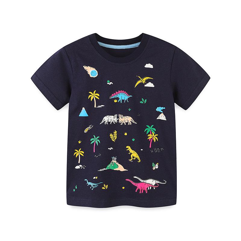 

Футболка для мальчиков из хлопка с рисунком динозавра, европейско-американский стиль, повседневный топ с короткими рукавами 3Y