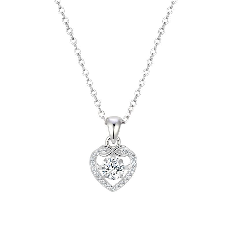 925 Sterling Silver Korean Style Heart Pendant Necklace with Zirconia 925 Sterling Silver