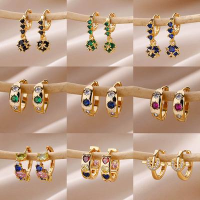 Στρογγυλό Σκουλαρίκι Αστέρι με Ζιργκόν για Γυναίκες Γεωμετρικό Ατσάλινο Κρίκος Καρδιά Σκουλαρίκι Πάρτι Γάμος Αισθητικό Κοσμήμα Δώρο