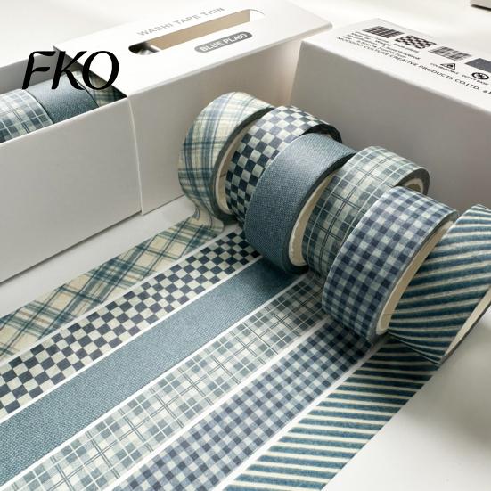 Nostalgic Pattern Masking Tape 6 Rolls Plaid Washi Set, Grid Checkered Tape, Self Double-sided Adhesive Decorative for DIY Crafts, Journal, Scrapbook,
