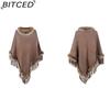 BITCED Knitted Fringe Cape for Women - Autumn/Winter Solid Colour Oversized Pullover Shawl Coat