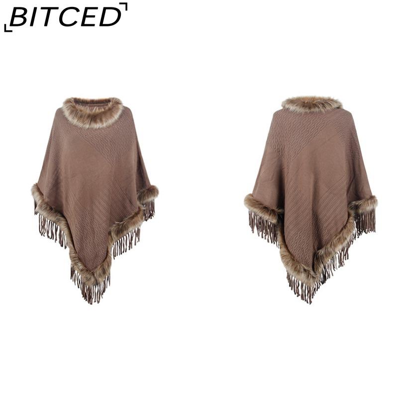 BITCED Knitted Fringe Cape for Women - Autumn/Winter Solid Colour Oversized Pullover Shawl Coat