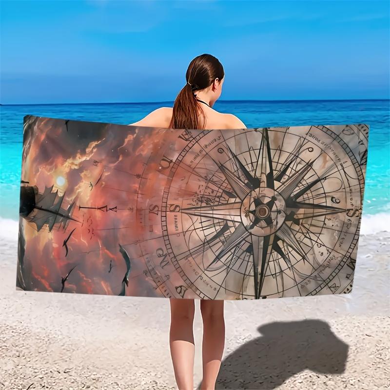 Marine Exploration Compass Design Polyester-Mikrofaser-Strandtuch ist sehr saugfähig, geeignet für Schwimmen und Strandausflüge