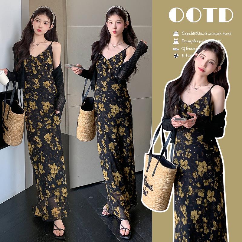Spring 2026 Korean Maternity Ruffle Trim 2-Piece Dress Set L