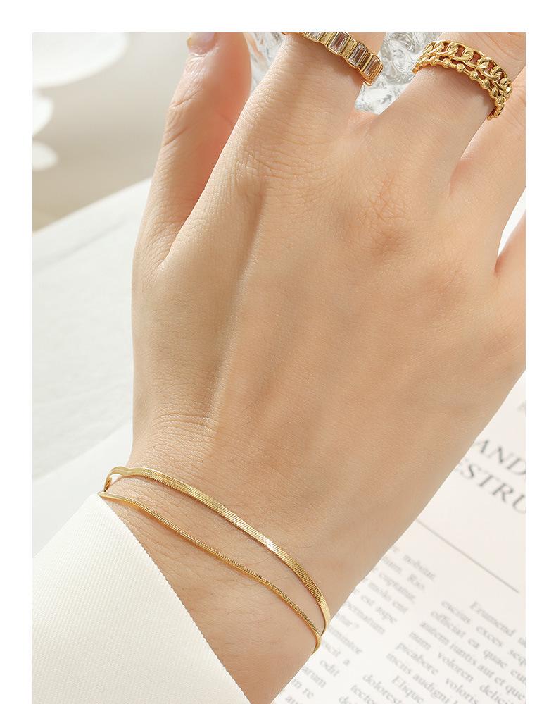 18K Gold Plated Titanium Double Layer Chain Bracelet with French Style Jewelry Buckle