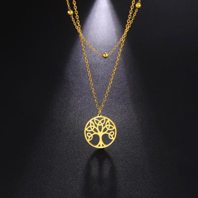 Tree of Life Necklace Stainless Steel Gold Color Talisman Amulet Choker Chain Necklaces Vintage Jewelry for Women-V25