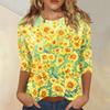 Women's Casual Floral Print Round Neck Three Quarter Sleeve Top Lightweight Comfortable Fit Suitable for Everyday Wear