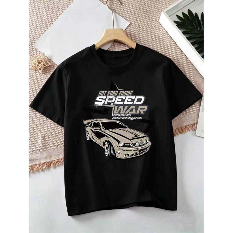 European sizes Boys' Racing Car T-Shirt with Speed Print - Soft Skin-Friendly Short Sleeve Crew Neck Tee Suitable for Everyday Outdoor Wear