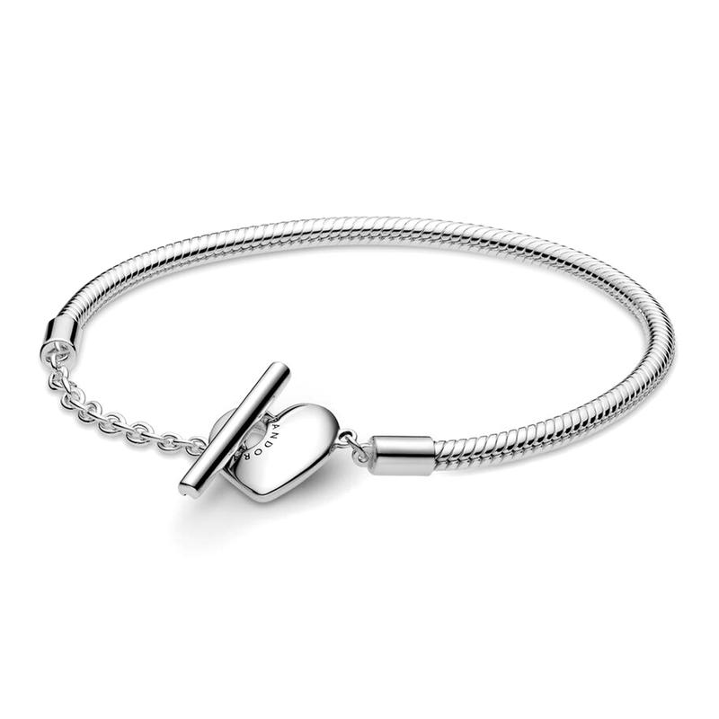 Pandora Moments heart-shaped T-buckle snake bone chain 925 silver bracelet women s silver 599285C00