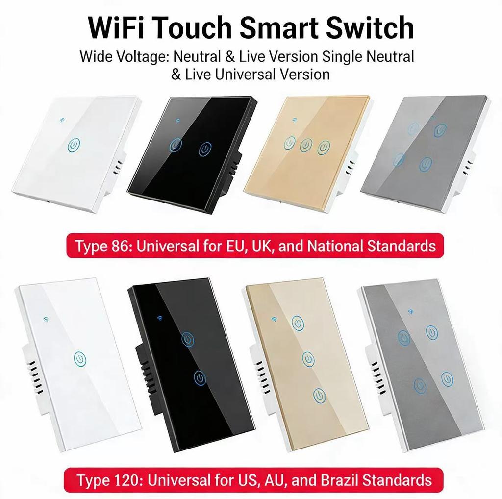 EU Standard for Smart WiFi Touch Wall Switch with Voice Control 220V 1 Outlet
