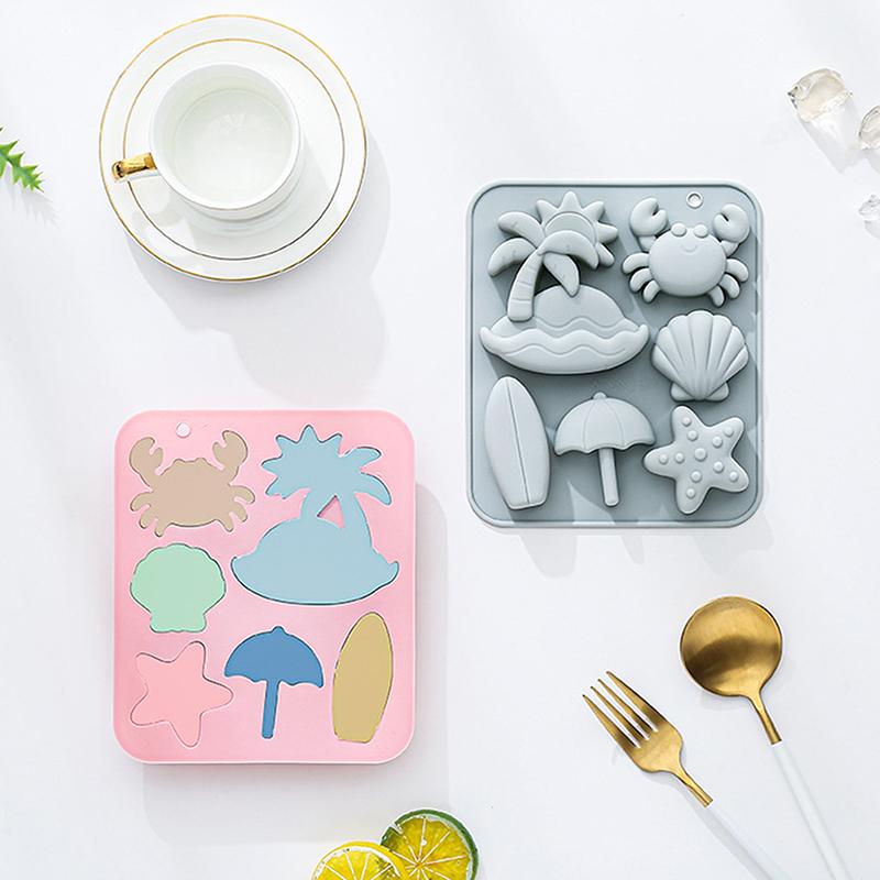 6 Cavity Tropical Beach Theme Silicone Mold Summer Animal Crab Shell Fondant Candy Chocolate Mould Diy Baking Accessories