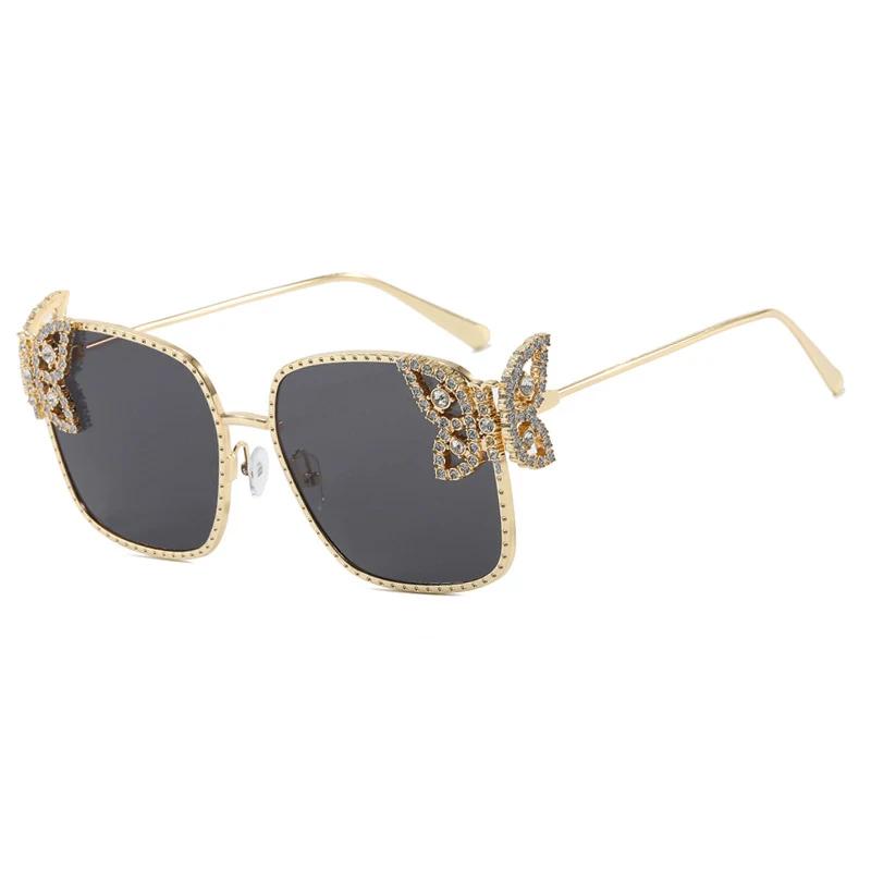 

Luxurious Oversized Square Shape Rhinestone Butterfly Metal for Women Sunglasses Brand Design Men Sunglass Street Style Glasses UV400
