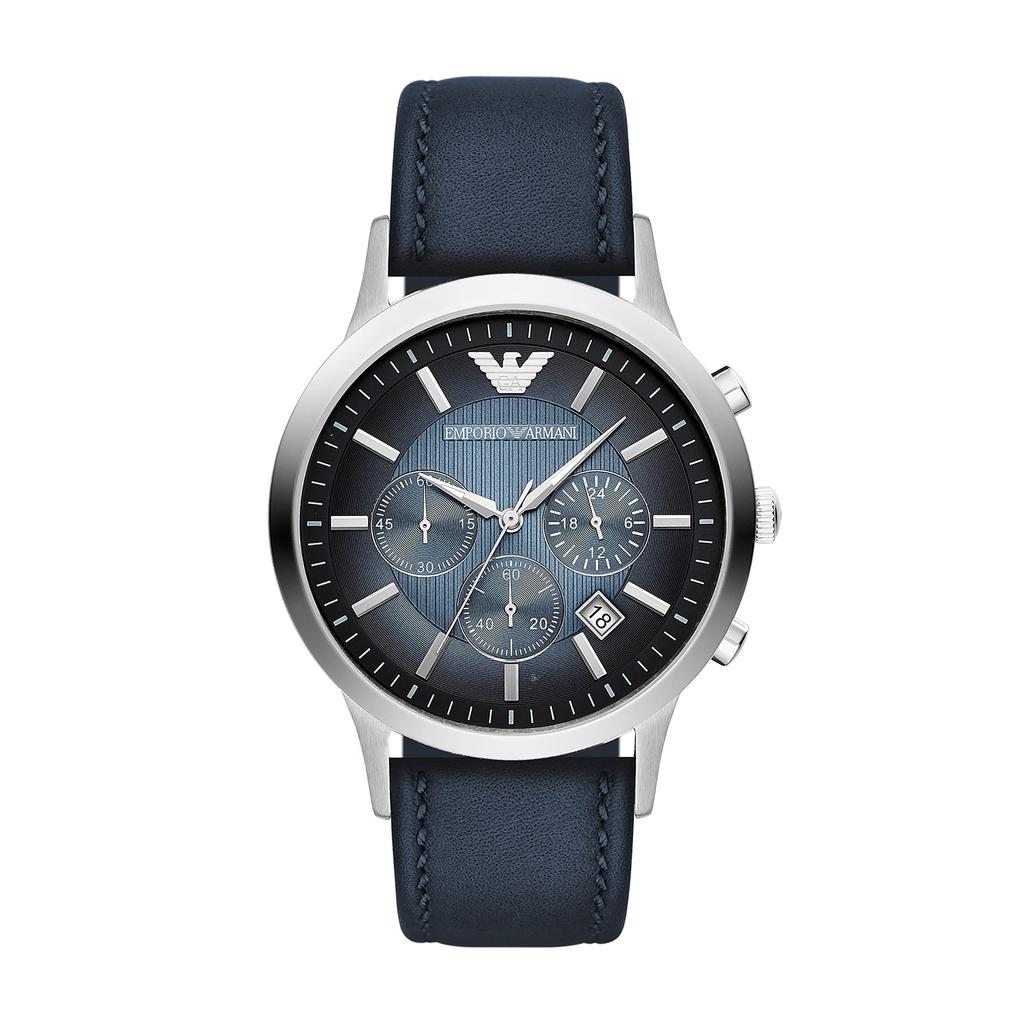 Emporio Armani Classic AR2473 Blue Leather Analog Quartz Fashion Watch Men's
